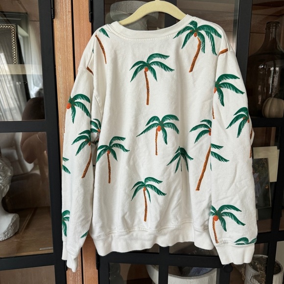 Pink Chicken Girls Organic cotton Sweatshirt crewneck Cream Palm Trees print - Picture 5 of 7